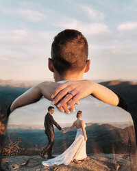 Double exposure of a couple on their elopement day
