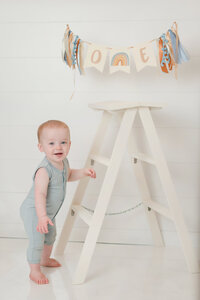1st Birthday Milestone Photo Boy Holding Ladder