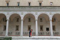 Boston Public Library Engagement photos. Deborah Zoe Photography. Boston Wedding Photographer.