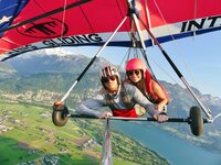 hang gliding above Lake Murren in Switzerland