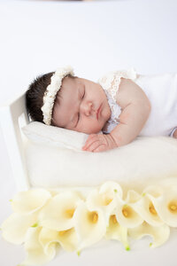 Image of sleeping baby in a posed studio newborn photography session by Lauren Vanier, Newborn Photographer