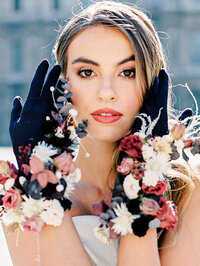 Gloves made of flowers for a unique wedding bouquet alternative photographed by Italy Wedding photographer