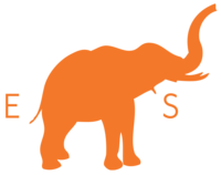 An orange logo with the letters E and S and an elephant for ESI.