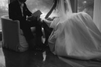 Editorial film photography documenting fashion forward wedding moments during Rebecca & Kevin's luxury destination celebration at Miami Beach Edition hotel.