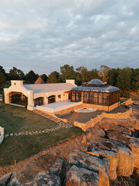 Drone shot of bride and groom candid moment at Stone Haven wedding venue, Dallas Fort Worth