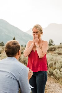 Woman is crying when she gets proposed to in Grand Teton National Park