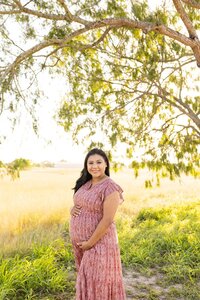 Maternity mom in pink dress