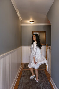 Winter Wedding Bride getting ready at Crossed Keys Inn