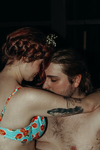 Newly married couple doing documentary and cinematic photos for their wedding / elopement at their blue ridge airbnb. Photos by Crimson Conure Photography based in Kennesaw, Georgia and Denver, Colorado