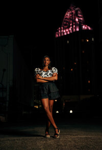 Senior portrait in downtown Mobile, Alabama — posing