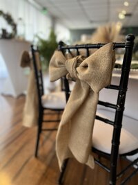Classic rustic wedding reception Chivari chair with burlap chair sash - Adding rustic charm to your Clearwater event