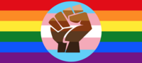 lgbtq+ logo of pride flag and black lives matter fist love is love all inclusive