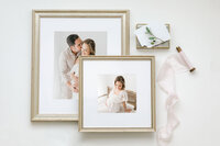 Two silver framed portraits styled with silk ribbon and keepsake stationery