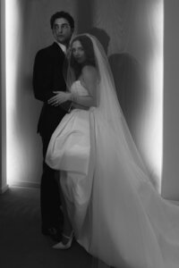 Editorial wedding photography showcasing high-end bridal fashion during Rebecca & Kevin's luxury destination celebration at Miami Beach Edition hotel.