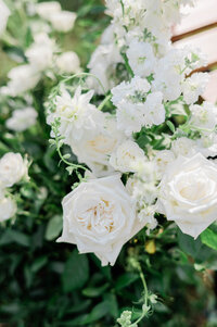 White roses in a wedding bouquet