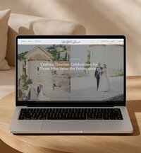 Laptop displaying services page from La Belle Journée, a Showit website template for destination wedding planners