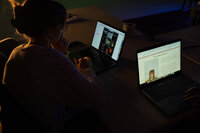 Creative professional reviewing visual references during a brand discovery and creative direction process.