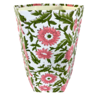 small decorative waste basket fern floral green and pink print