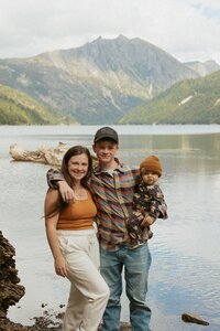 Tessa and her two sons together with a beautiful mountain backdrop.