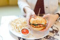Close up photo of a burger dish at Sip and Savor taken by a Dallas brand photographer
