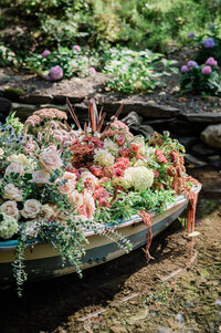 Florals spill out of a small Hudson Valley boat