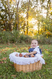 Baby in basket posing- photographer Sterling Heights Michigan Savvy Shoots Photography
