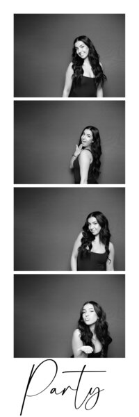 Four pictures of a women using a glam photo booth