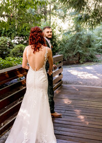 First look with bride and groom at the Abernethy Center