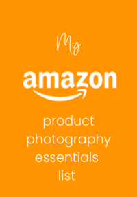 An ipad with an orange background and the Amazon logo with the words My Amazon product photography essentials list - Bloom by bel monili
