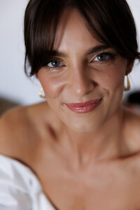 Close-up bridal portrait with natural makeup and soft light
