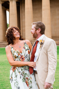 Nashville Parthenon Spring Elopement Newlyweds laughing