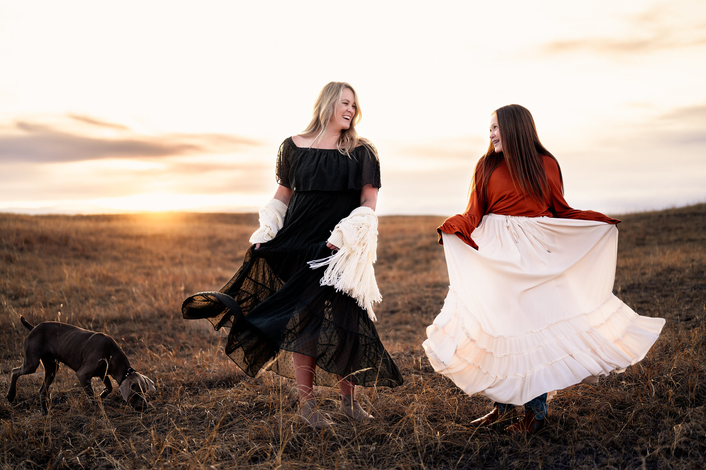 Mother and daughter twirl their skirts in Nebraska family photos