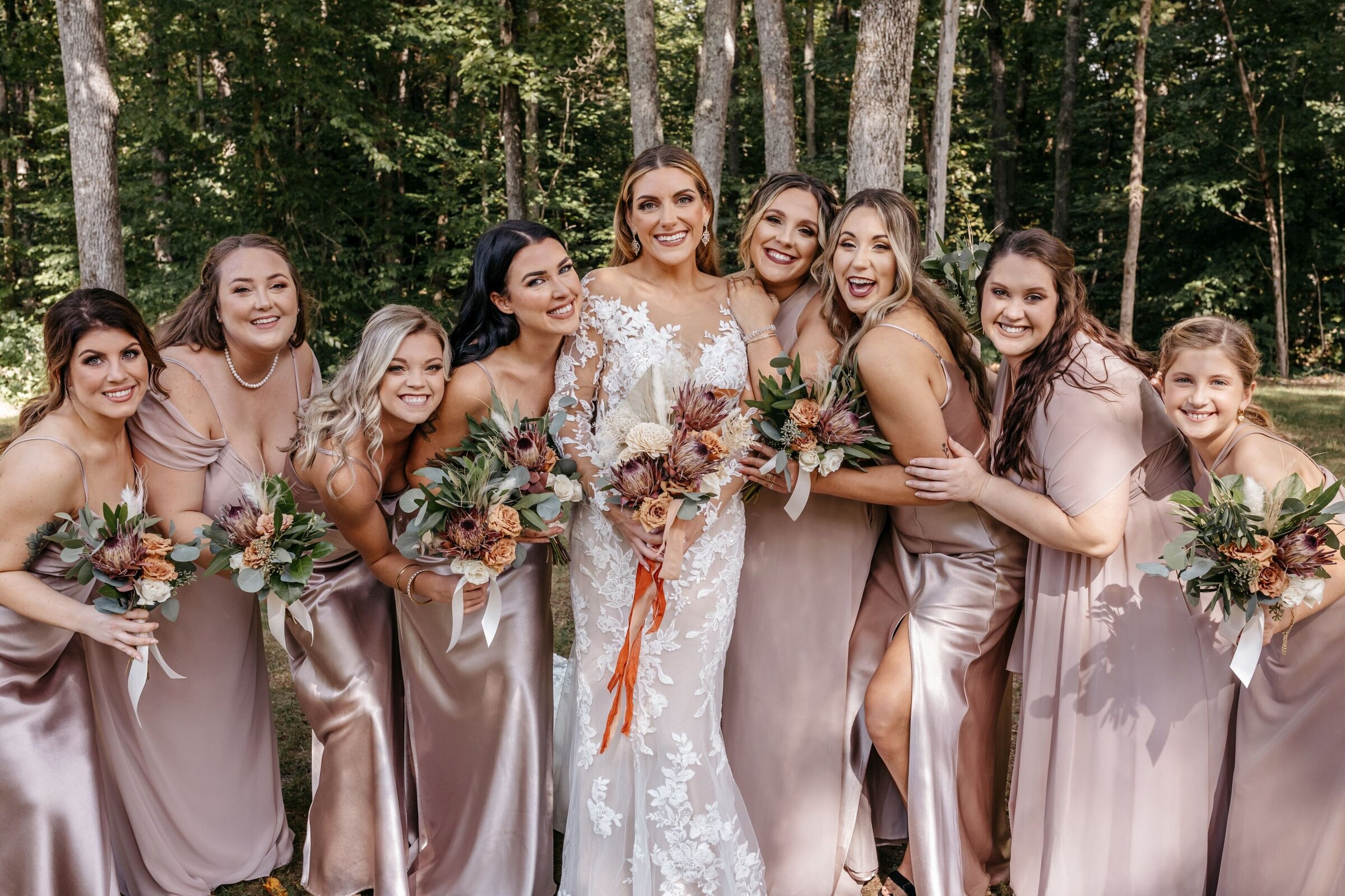 Boho bride with her bridesmaids at Firefly Lane