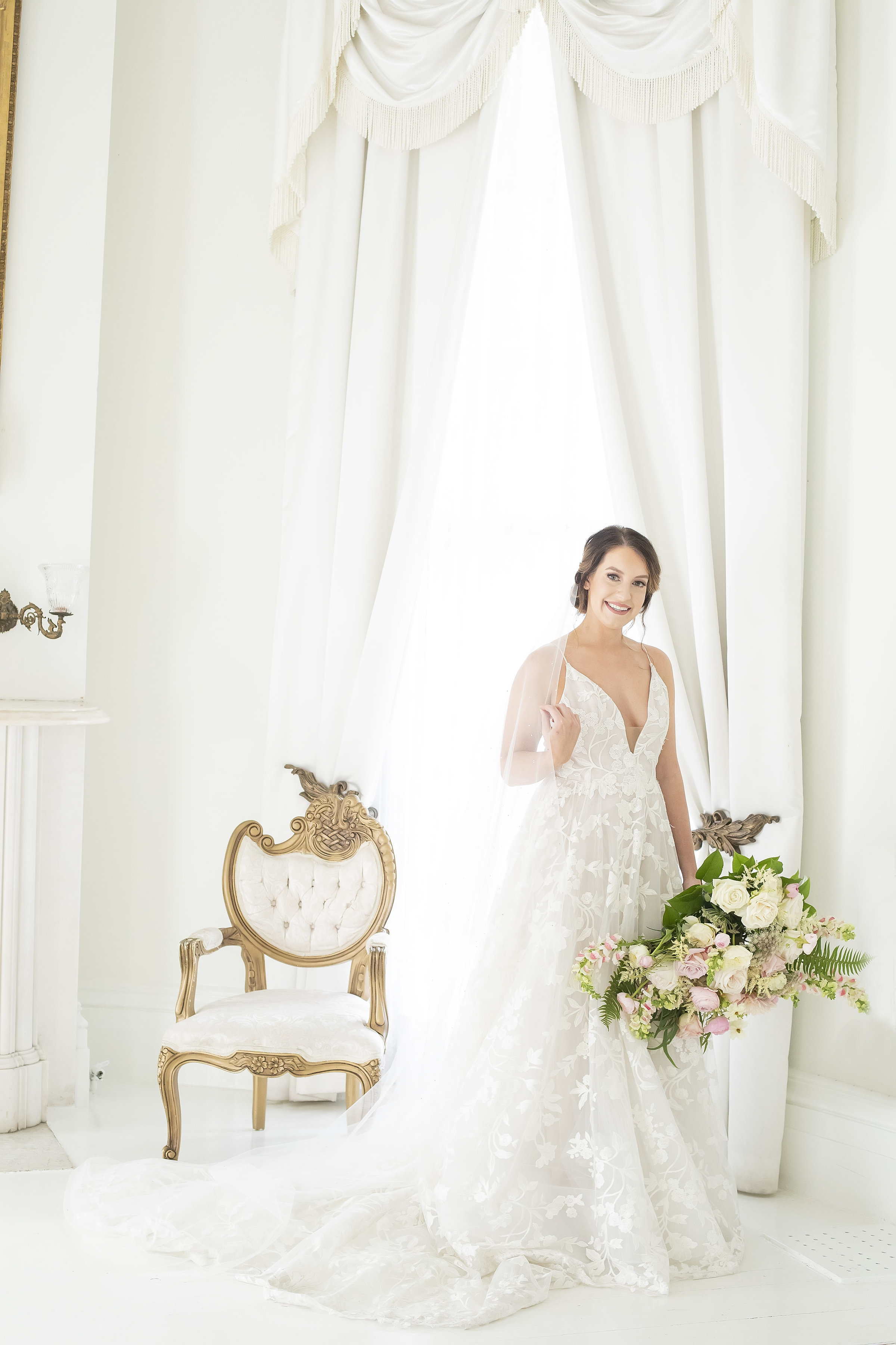 Bride in Hayley Paige Dress at Nottoway Plantation in Louisiana