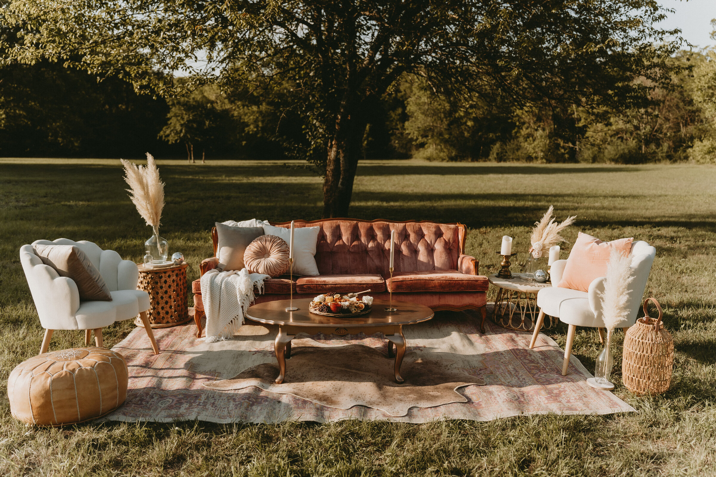 Vintage Lounge Rental pink velvet sofa