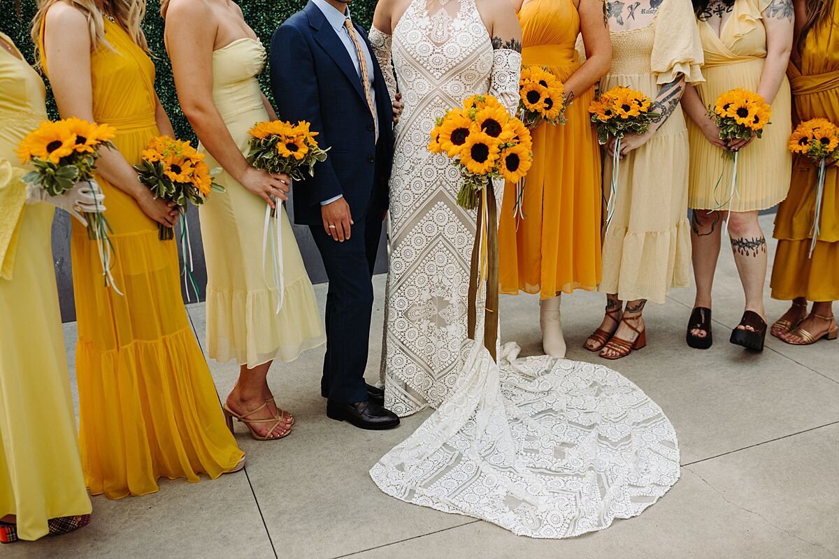 Boho mixed yellow dresses with sunflowers