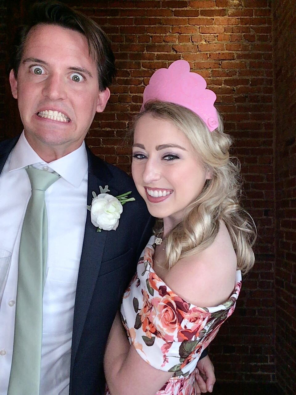 Groomsmen with girlfriend making funny face
