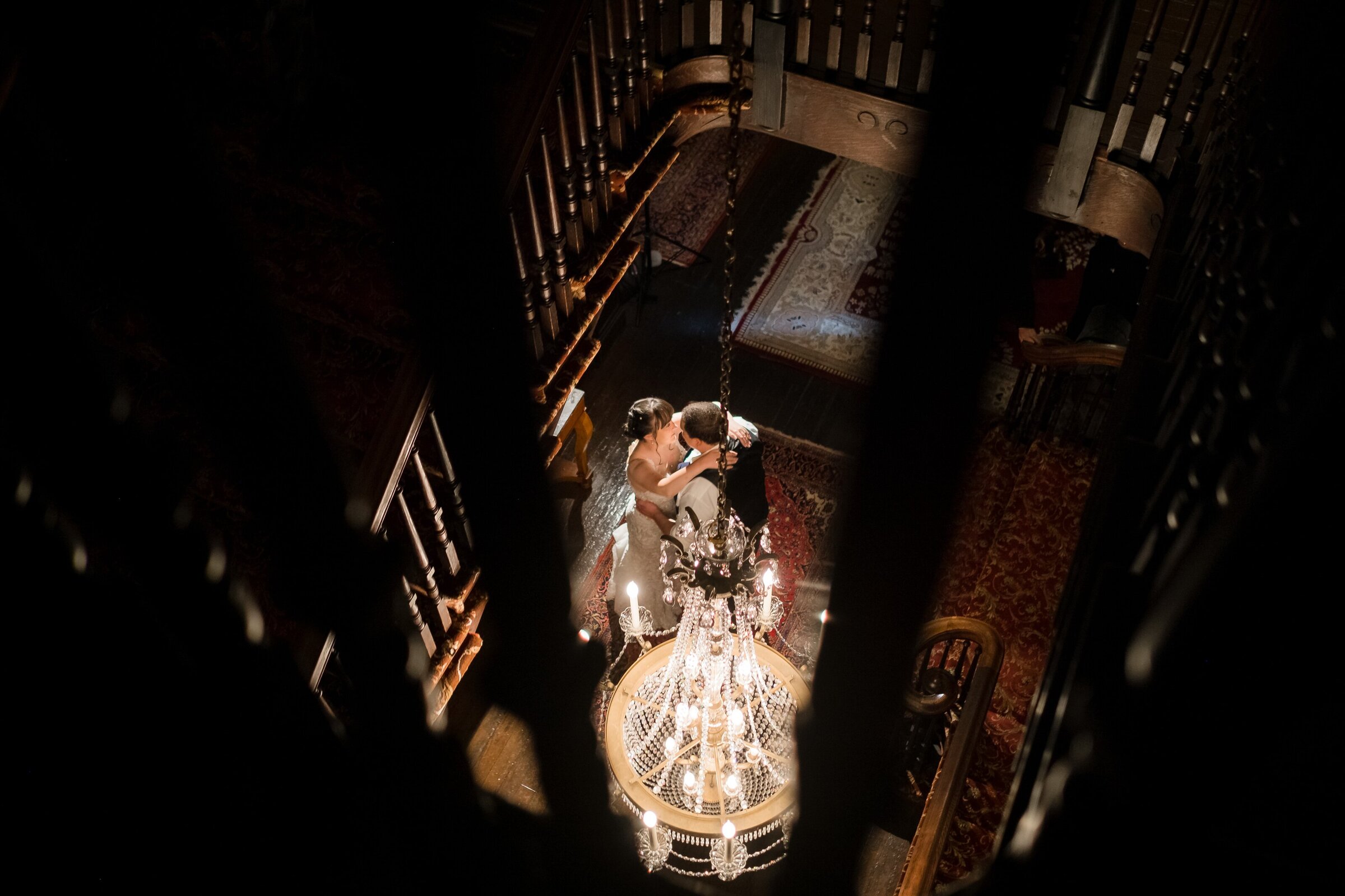 elegant staircase wedding photo