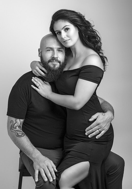 Black and white portrait of couple.