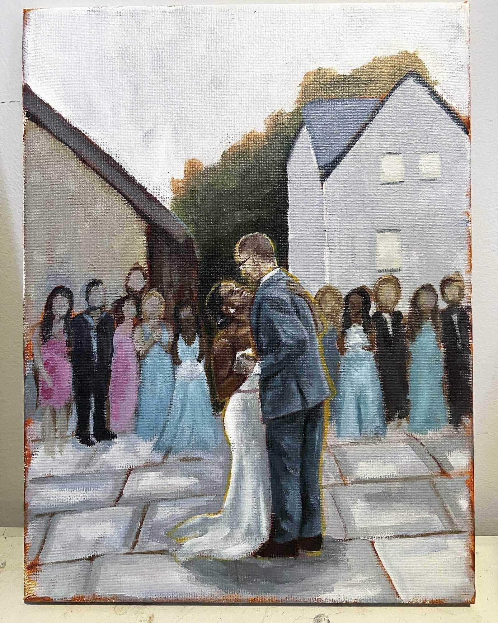 Painting of a couple dancing at their wedding