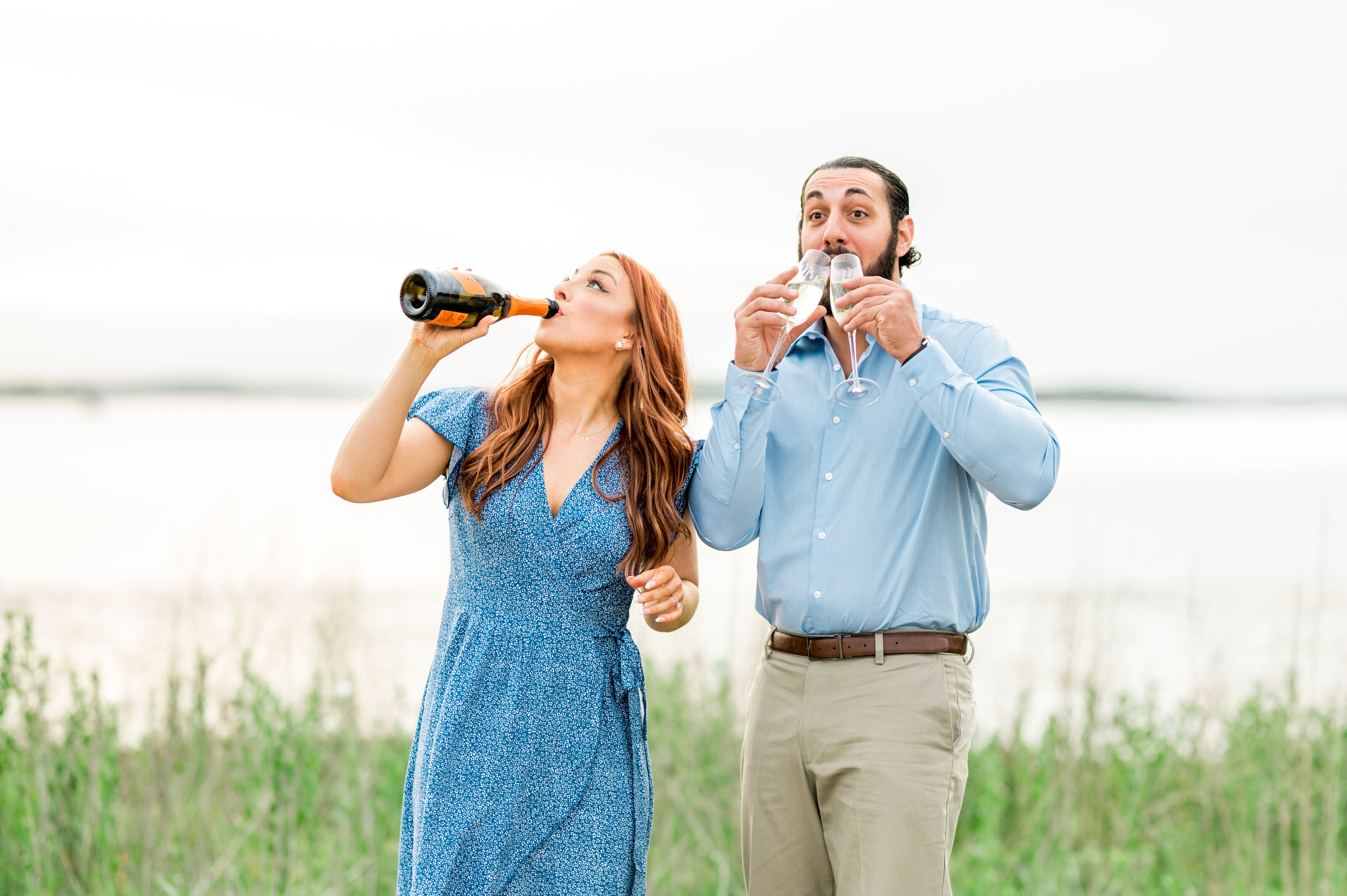 Funny Champagne Engagement Photos
