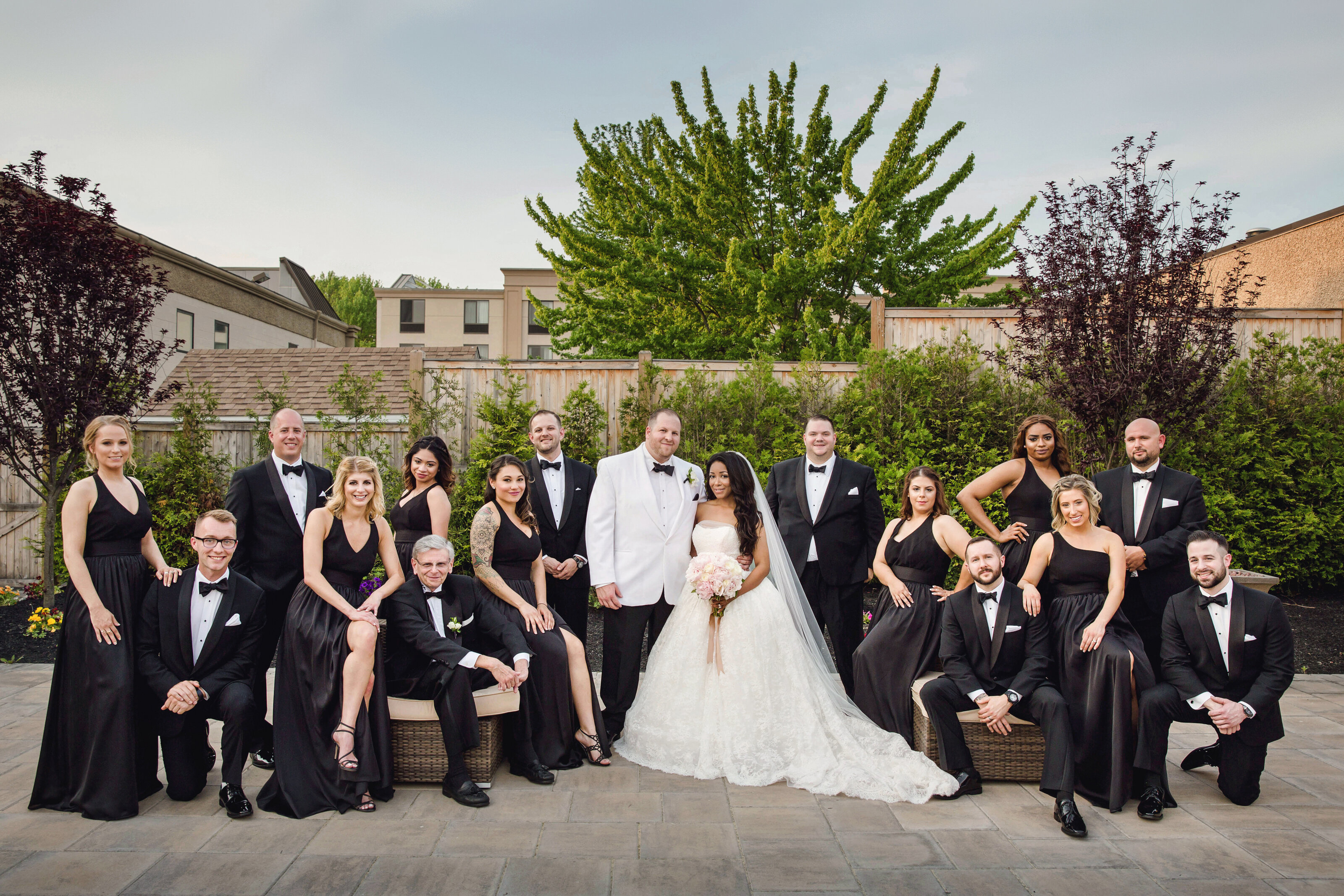 large wedding party get picture taken during New Jersey wedding