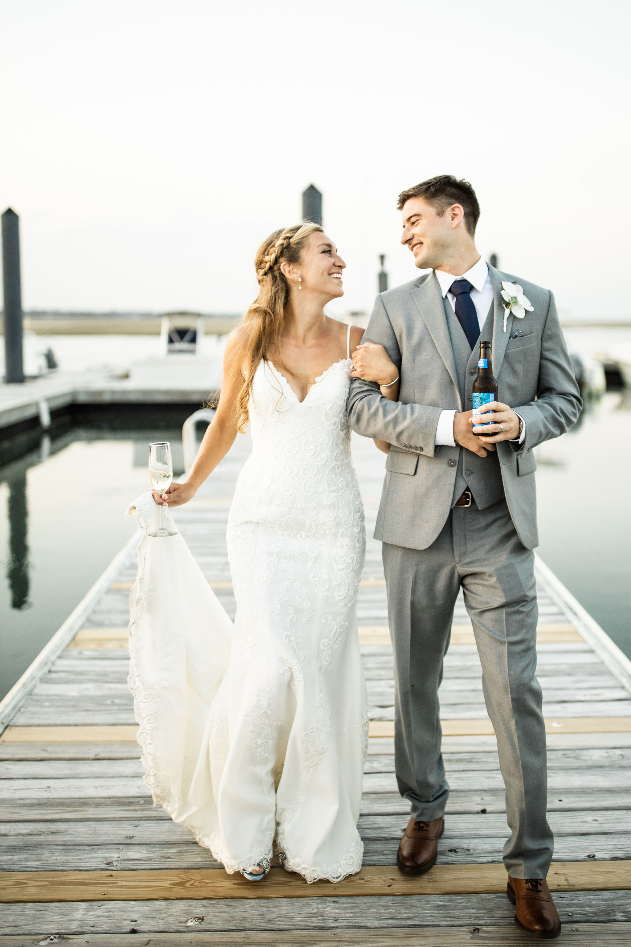 Beautiful wedding photos on the dock Near Wilmington North Carolina