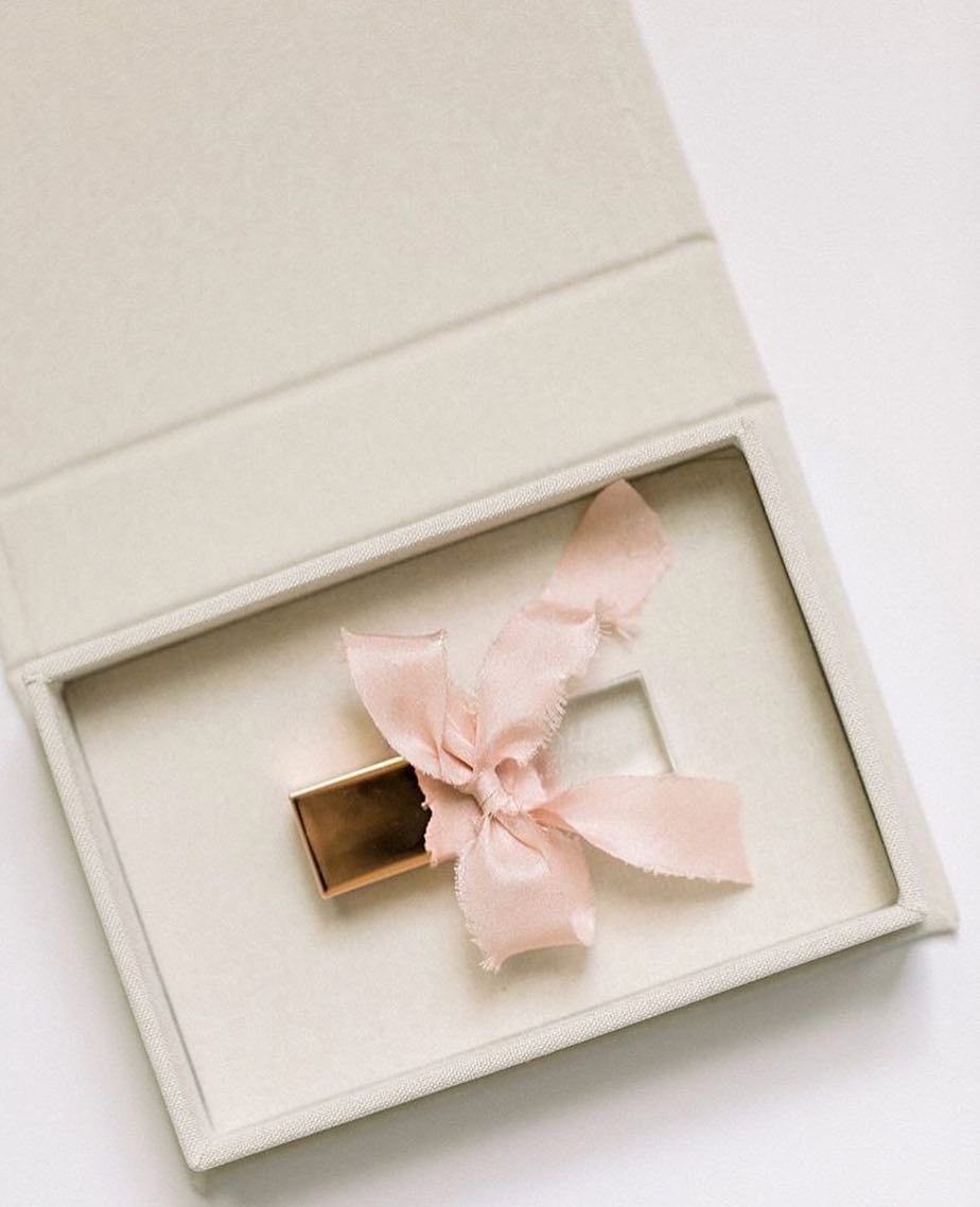 Crystal USB wrapped in blush ribbon inside box