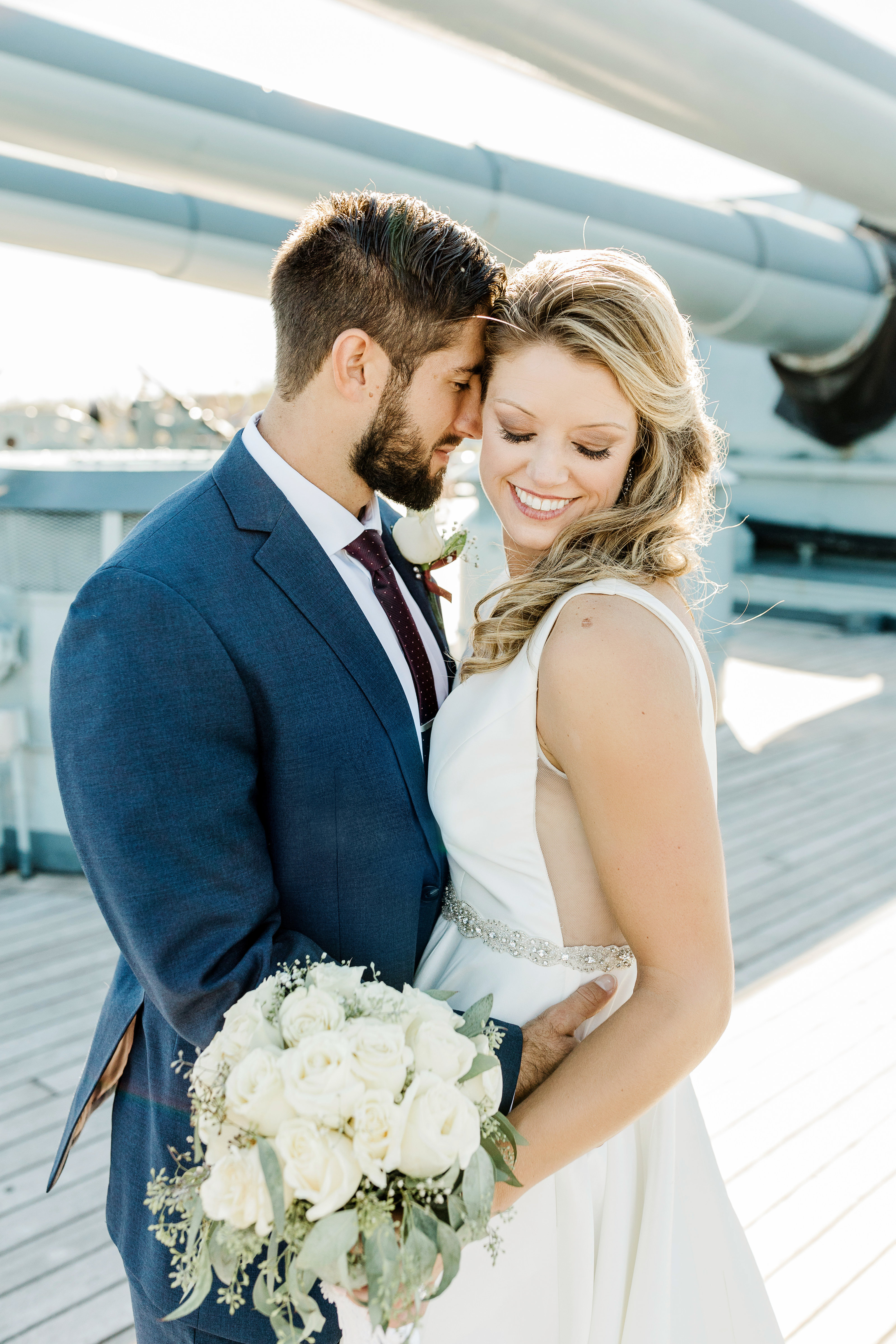 Wedding couples photos takwn on the USS North Carolina in downtown Wilmington