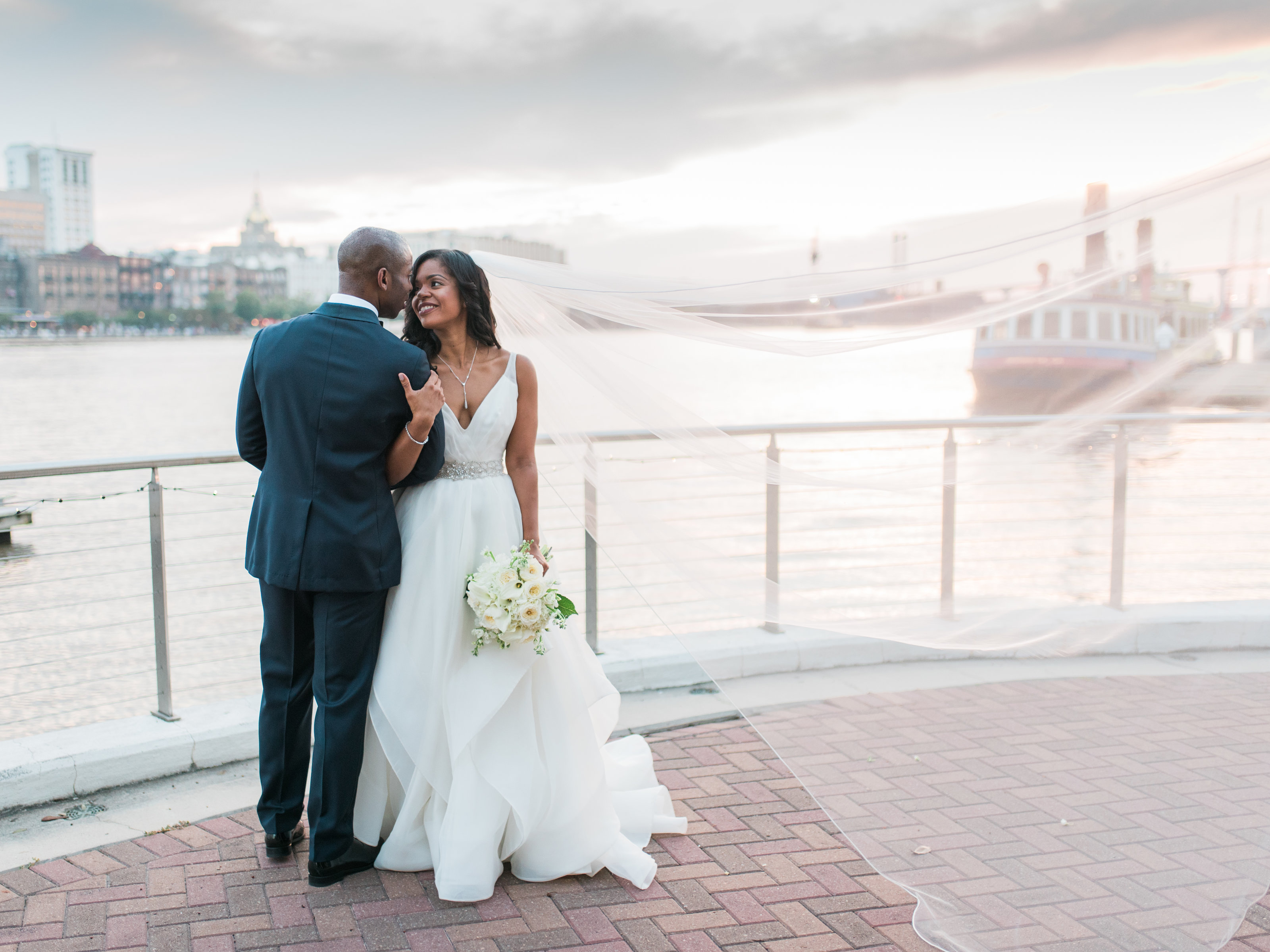 Westin Savannah Riverfront Bride and Groom Sunset