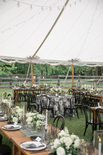 Outdoor wedding under a tent at a private estate planned by Washington DC wedding planner Blue Sapphire Events
