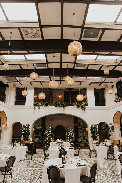 Indoor wedding reception at Ebell of Long Beach