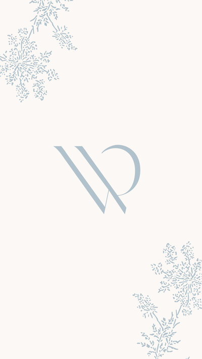 White Pine Designs submark logo on white background with floral icons in the corners