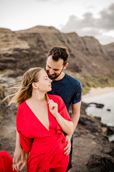 couple embracing for engagement photos